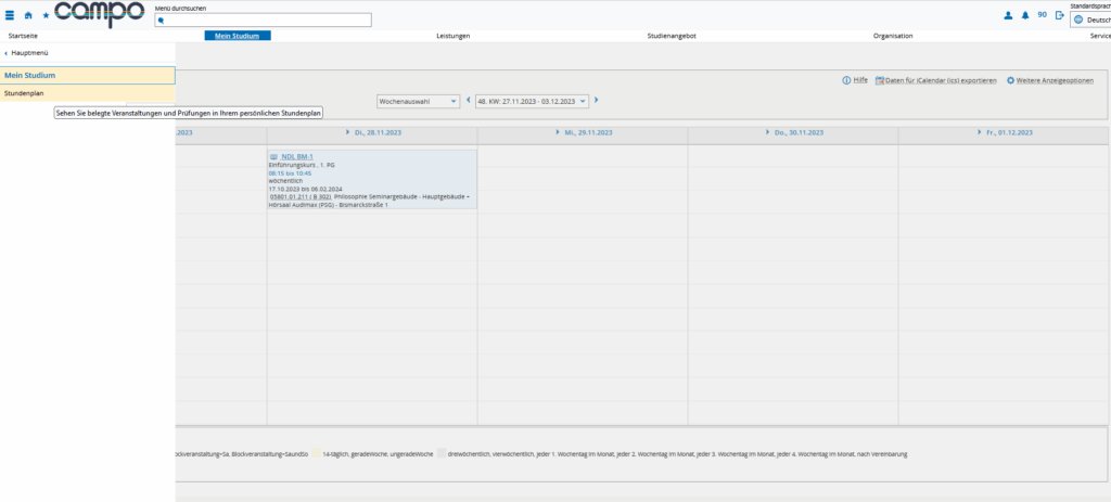 Screenshot campo Stundenplan
